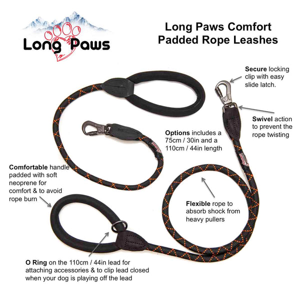 Comfort Rope Lead | Locking Clip, Red/Orange 110cm